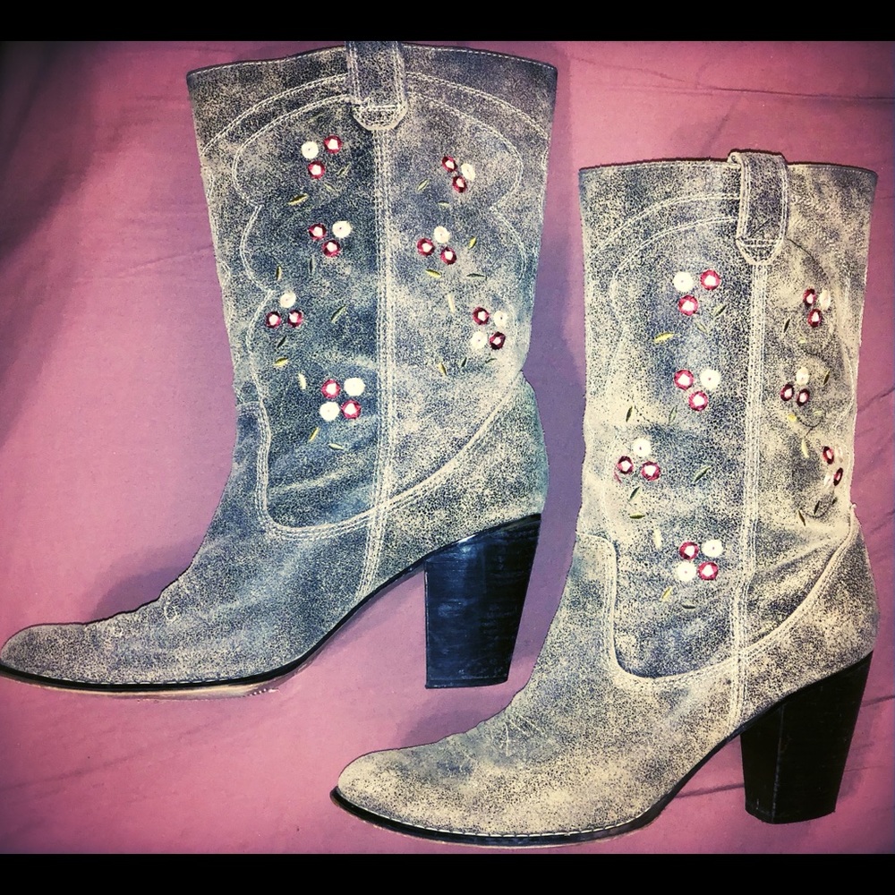 Seychelles Anthropologie Leather Embroidered Floral Cowboy Boots Size 11